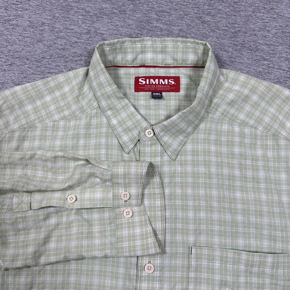 Simms Shirt Mens 3XL Green Plaid Long Sleeve Button Up Outdoor Hiking Fishing